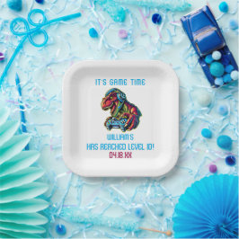 Plato De Papel Videojuego Dinosaur Gaming Birday Party