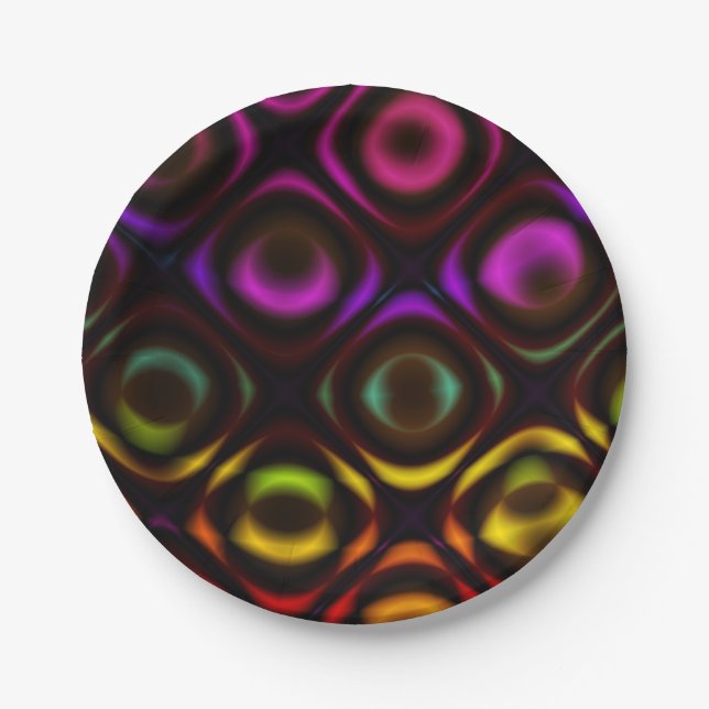 Plato De Papel Vidrio | Arte fractal arcoiris (Anverso)
