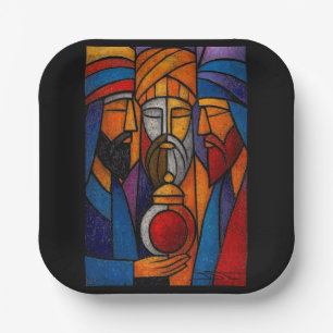 Plato De Papel Vidrio de Colores Moderno Tres Reyes Magos
