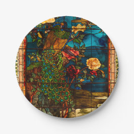 Plato De Papel Vidrio emplomado vintage con pavos reales y flores