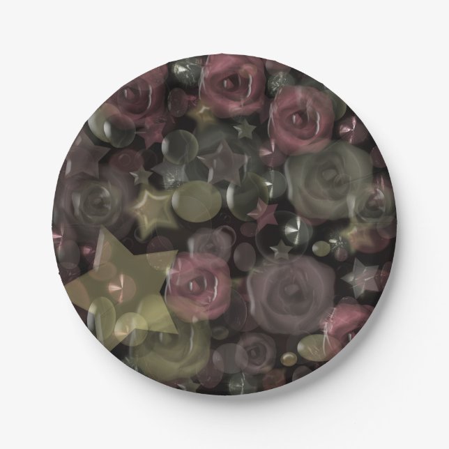 Plato De Papel Vidrio, estrellas, flores azulejos de cerámica (Anverso)