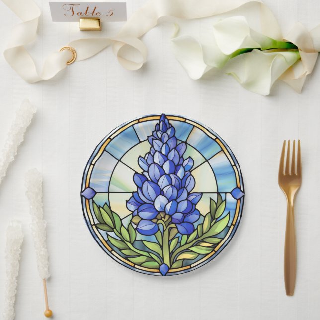 Plato De Papel Vidrio Manchado de Texas Bluebonnet (Boda)
