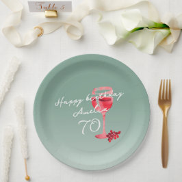 Plato De Papel Vidrio Rojo Acuarela 70 cumpleaños