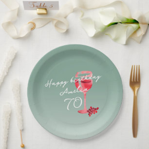 Plato De Papel Vidrio Rojo Acuarela 70 cumpleaños