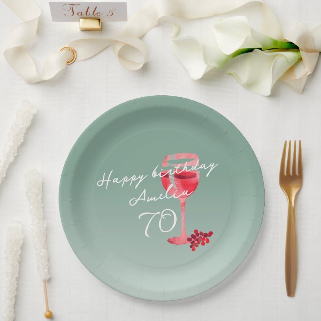 Plato De Papel Vidrio Rojo Acuarela 70 cumpleaños (Boda)