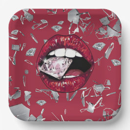 Plato De Papel Vidrios rojos destrozados y diamantes