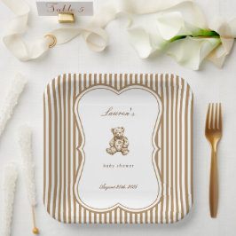 Plato De Papel Viejo Antiguo Teddy Bear Toile Baby Shower
