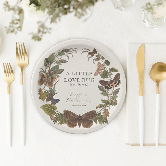 Plato De Papel Viejo Baby Shower Botánico Little Love Bug (Subido por el creador)