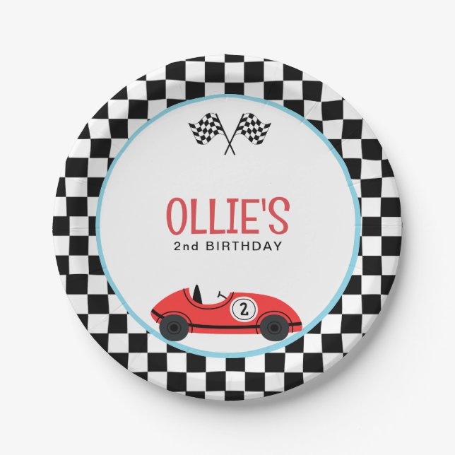Plato De Papel Viejo coche de raza roja dos cumpleaños rápido (Anverso)