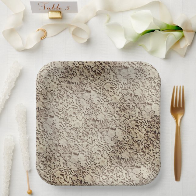 Plato De Papel Viejo encaje de bodas de cosecha (Boda)