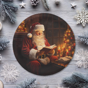 Plato De Papel Viejo Santa leyendo un libro