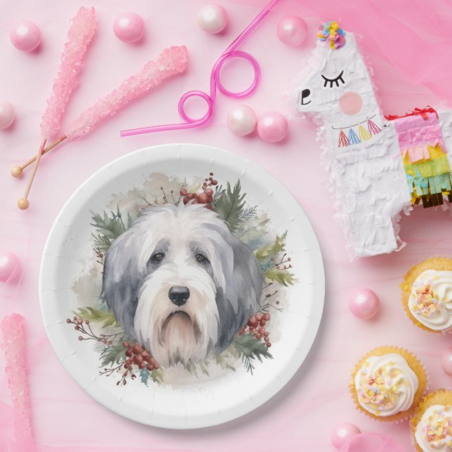 Plato De Papel Viejos Navidades de Sheepdog ingleses escriben pre (Fiesta)