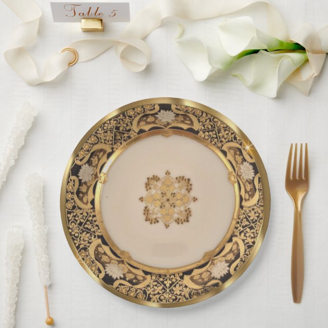 Plato De Papel Vienés de oro elegante (Boda)