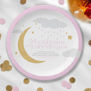 Plato De Papel Vigas de luna y sueños de bebé ducha de bebé rosa