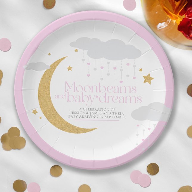 Plato De Papel Vigas de luna y sueños de bebé ducha de bebé rosa (Subido por el creador)