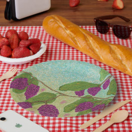 Plato De Papel Viñas de Uva Ilustradas a Mano Púrpura y Verde