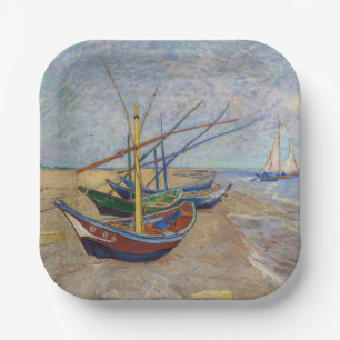 Plato De Papel Vincent van Gogh - Barcas de Pesca en la Playa