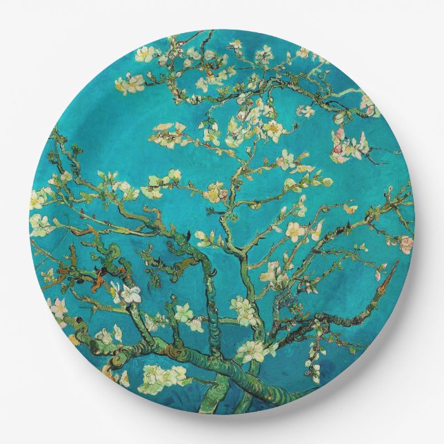 Plato De Papel Vincent Van Gogh Blossoming Almond Tree Floral Art (Anverso)