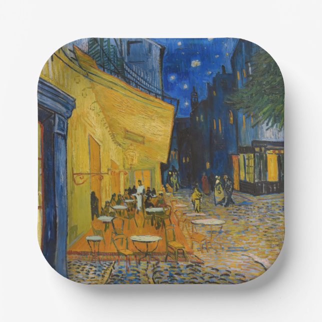 Plato De Papel Vincent van Gogh - Cafe Terrace de noche (Anverso)