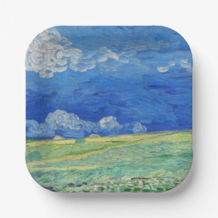 Plato De Papel Vincent van Gogh - Campos de trigo bajo nubes de t