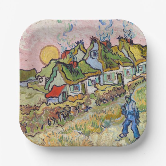 Plato De Papel Vincent van Gogh - Casas y Figura (Anverso)