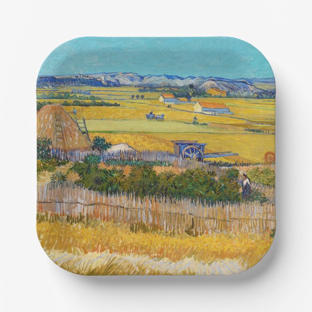 Plato De Papel Vincent van Gogh - Cosecha en La Crau (Anverso)