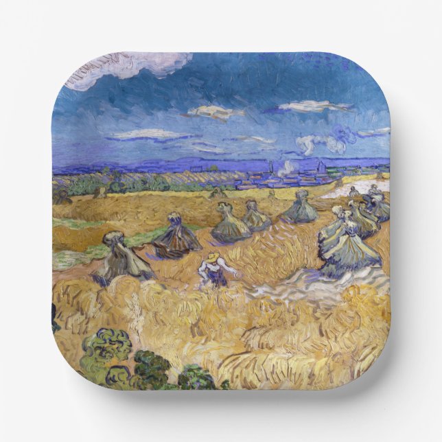 Plato De Papel Vincent van Gogh - Cuestas de trigo con raperos (Anverso)