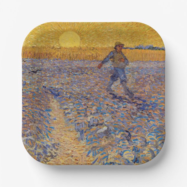 Plato De Papel Vincent van Gogh - El sembrador con sol poniente (Anverso)