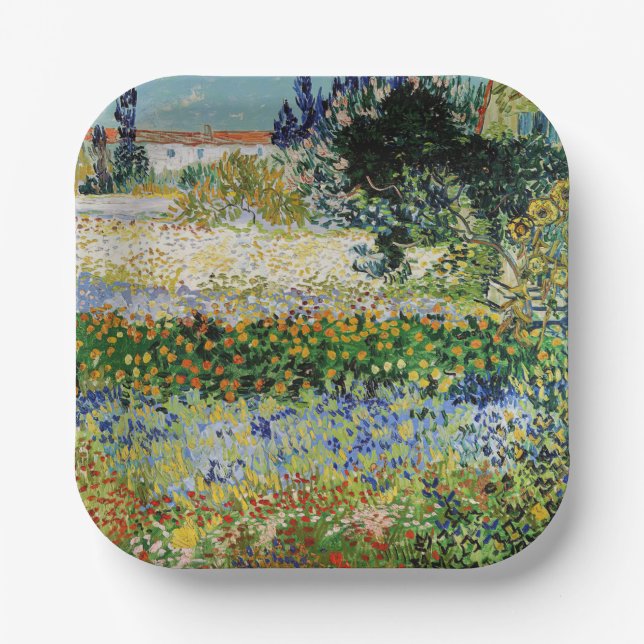 Plato De Papel Vincent van Gogh - Jardín de flores (Anverso)