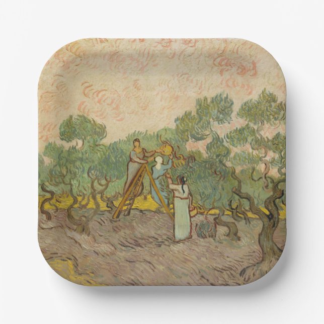 Plato De Papel Vincent van Gogh - Mujeres recolectando aceitunas (Anverso)