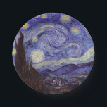 Plato De Papel Vincent Van Gogh Starry Night Vintage Bella Artes<br><div class="desc">Vincent van Gogh Starry Night Bella Artes Painting Starry Night es un cuadro del artista holandés post-impresionista Vincent van Gogh. El cielo azul nocturno está lleno de nubes, estrellas y una luna creciente brillante. La noche estrellada es la única noche de la serie de vistas desde la ventana de su...</div>
