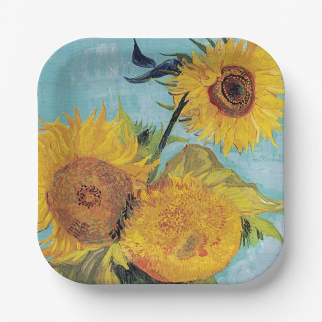 Plato De Papel Vincent Van Gogh - Tres girasoles en una caja (Anverso)