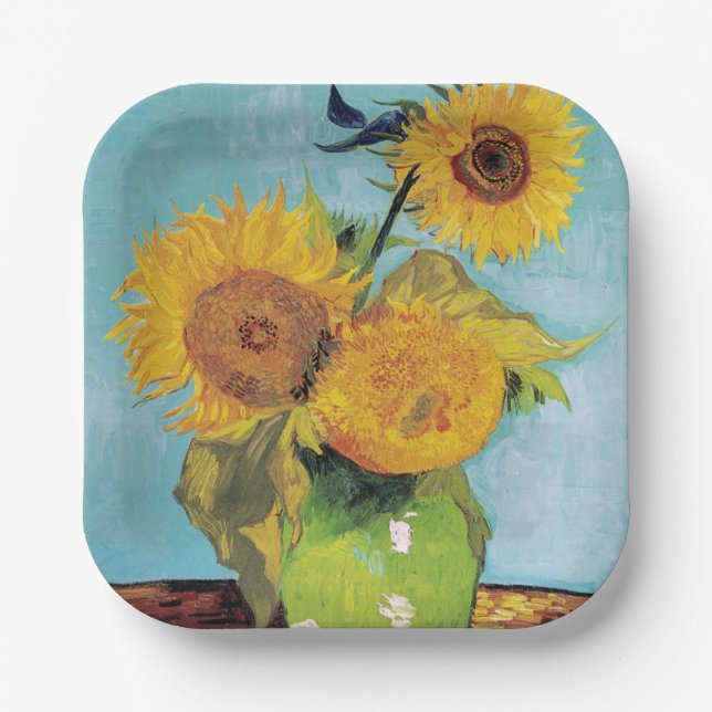 Plato De Papel Vincent Van Gogh - Tres girasoles en una caja (Anverso)