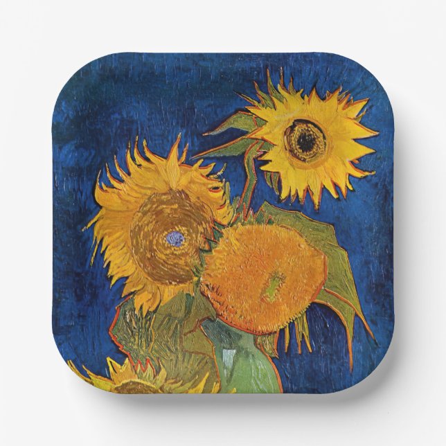 Plato De Papel Vincent van Gogh - Vase con cinco girasoles (Anverso)