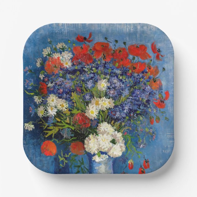 Plato De Papel Vincent van Gogh - Vase con Cornflowers & Poppies (Anverso)
