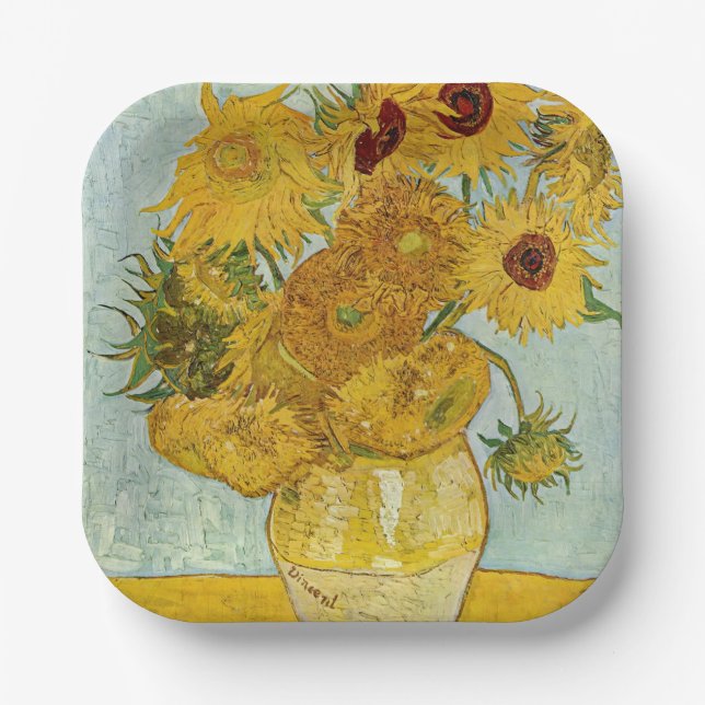 Plato De Papel Vincent Van Gogh - Vase con doce girasoles (Anverso)