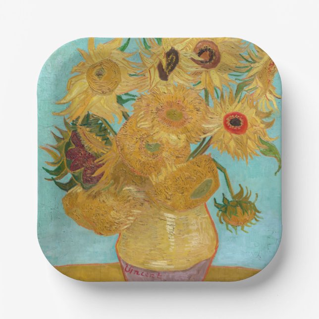 Plato De Papel Vincent Van Gogh - Vase con doce girasoles (Anverso)