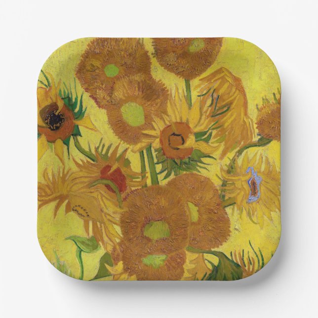 Plato De Papel Vincent van Gogh - Vase con quince girasoles (Anverso)