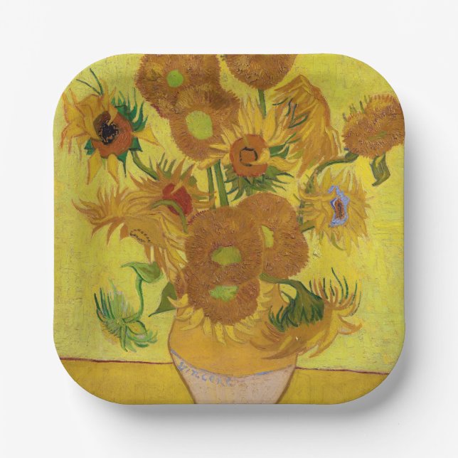 Plato De Papel Vincent van Gogh - Vase con quince girasoles (Anverso)