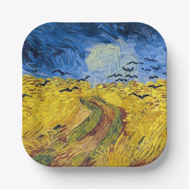 Plato De Papel Vincent van Gogh - Wheatfield con cuervos (Anverso)