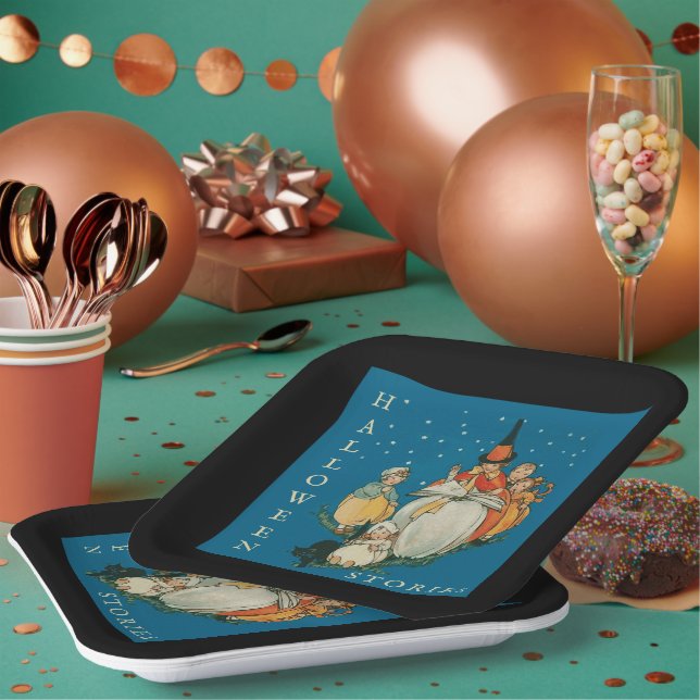 Plato De Papel Viñeta Halloween Storytime Pequeña Bruja Gato Negr (Multi)