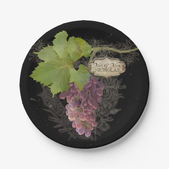 Plato De Papel Vineyard Elegant Mr. y Mrs. Boda (Anverso)