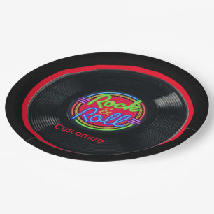 Plato De Papel Vinilo retro personalizado del rock-and-roll