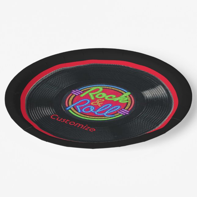 Plato De Papel Vinilo retro personalizado del rock-and-roll (Angular)