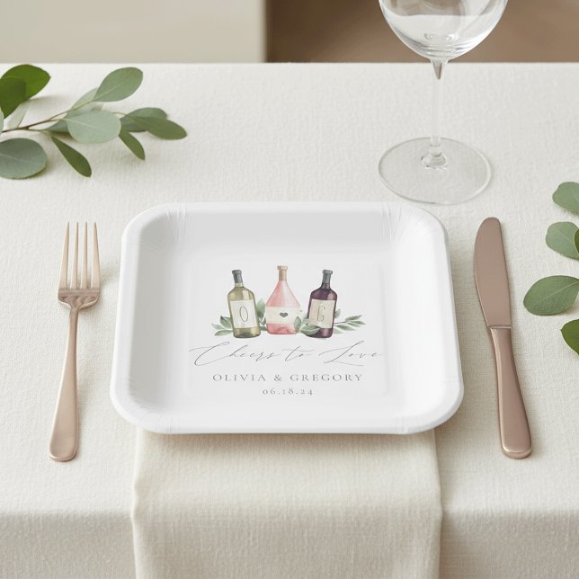 Plato De Papel Vino acuarela y vientos botánicos para amar (Subido por el creador)