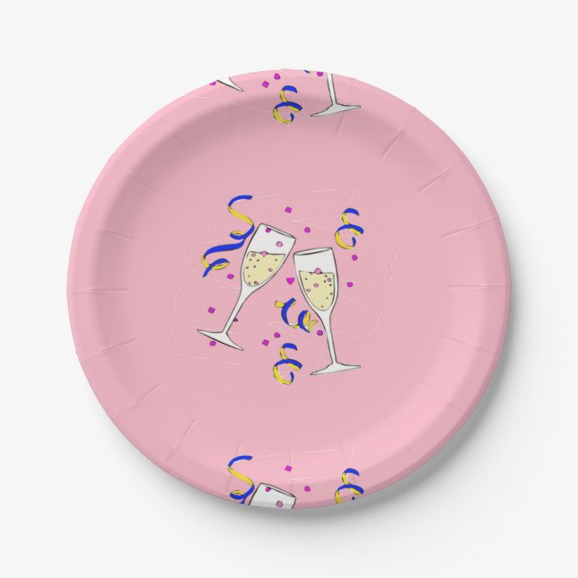 Plato De Papel vino amarillo en rosa (Anverso)