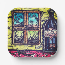 Plato De Papel Vino Con Vista