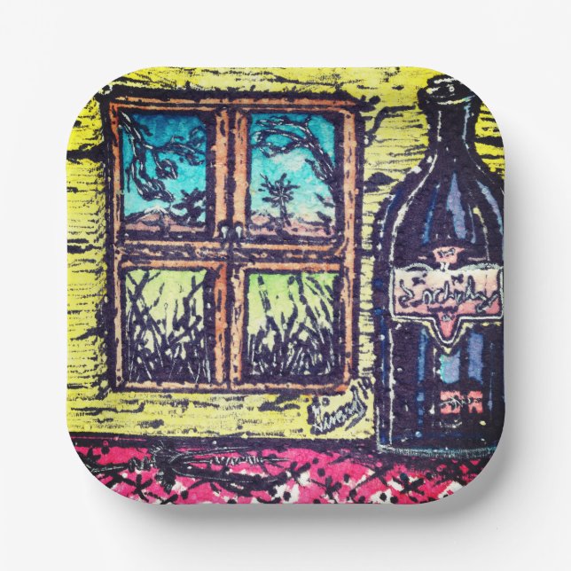 Plato De Papel Vino Con Vista (Anverso)