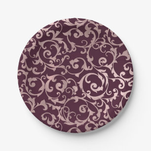 Plato De Papel Vino de Frambuesa Rose Gold Moderno y Elegante par