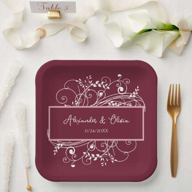 Plato De Papel Vino Flourish Wedsh Ducha Placas de papel (Boda)